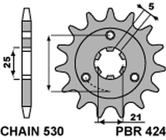 PBR řetězové kolo přední 424 15 18NC SUZUKI GT 380/550 (750=+1) (řetěz 530) (MADE IN ITALY)